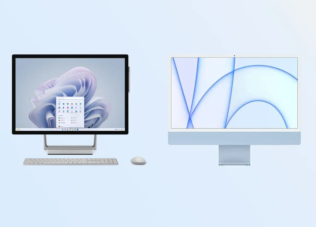 Windows Computer and iMac side by side
