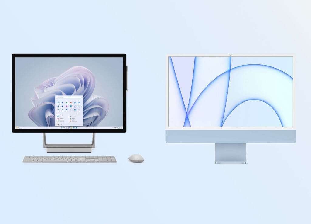 Windows Computer and iMac side by side